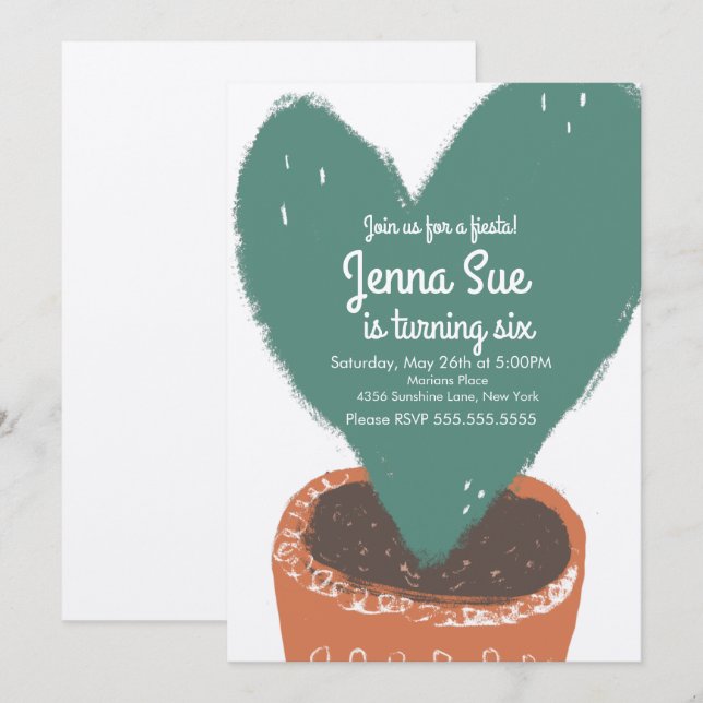 Cactus Heart Plant Fiesta Birthday Kraft (Anverso / Reverso)