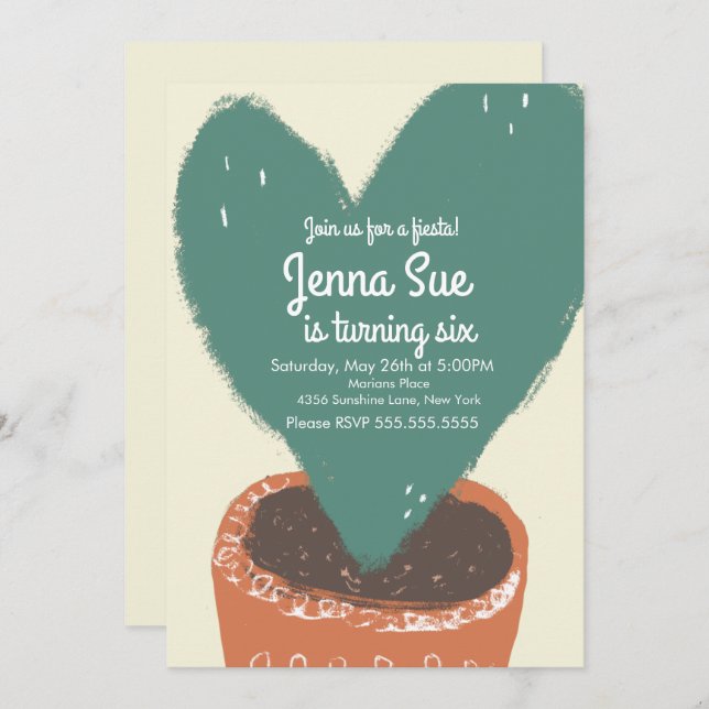 Cactus Heart Plant Fiesta Cumpleaños (Anverso / Reverso)