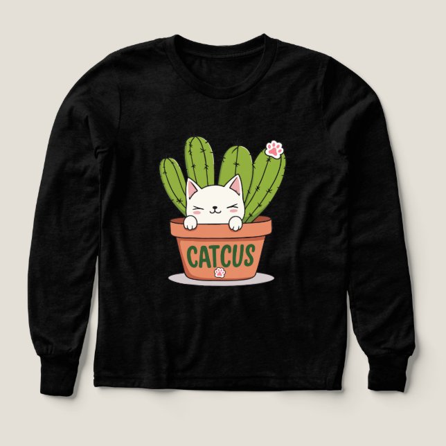 Cactus Kawaii Ilustración de Gato Lindo (Diseño frontal)