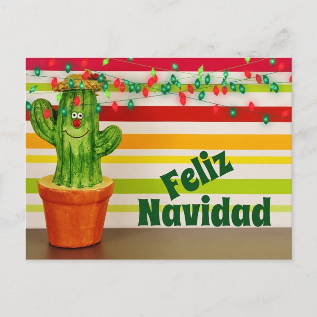 Cactus lindo y luces festivas Feliz Navidad (Anverso)