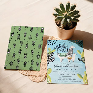 Cactus & Llama Baby Boy Shower Fiesta Invitación