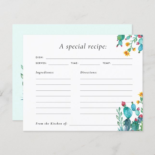 Cactus Mexicano Fiesta Nodal Ducha Tarjeta de Rece (Anverso / Reverso)