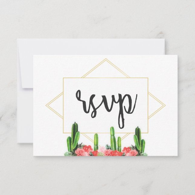 Cactus moderna y tarjeta de respuesta floral (Anverso)