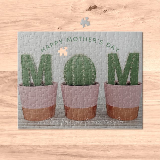 Cactus Mom Houseplant Día de la Madre Rompecabezas (Add your own message to this funny cactus mom Mother's Day Jigsaw - card and gift in one! Boom!)