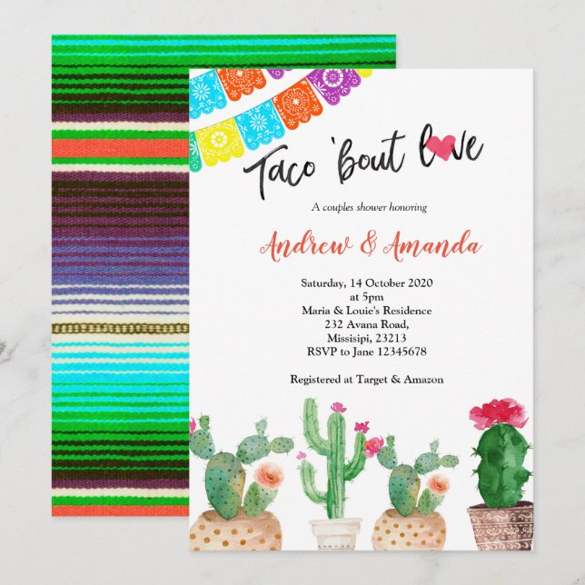 Cactus Parejas Bodas Invitación a la ducha (Anverso / Reverso)