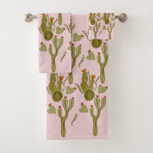 Cactus Pintado a Mano Patrón Rosa Acuarela