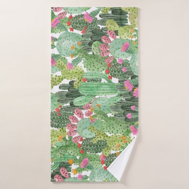Cactus pintado a mano: verde desierto (Toalla de baño)