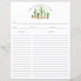 Cactus Plantas Suculentas Tarjeta de Receta Insert