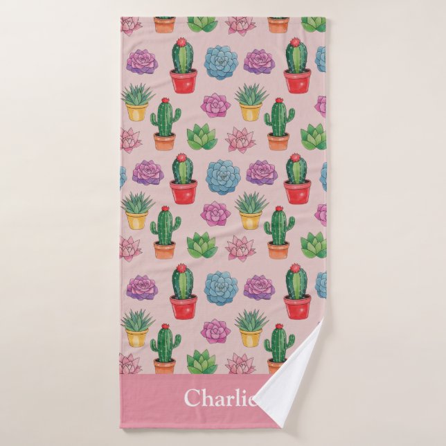 Cactus Rosa Lindo (Toalla de baño)