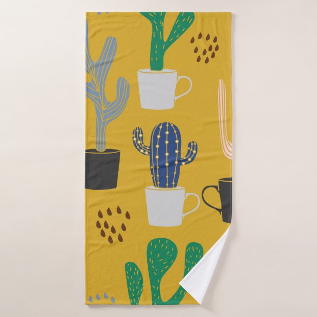 Cactus seamless pattern background. Hand drawn col (Toalla de baño)