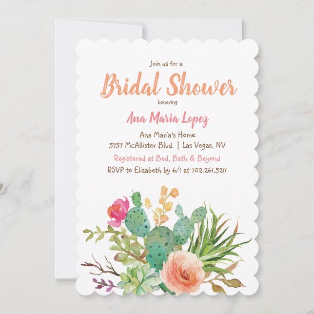 Cactus Succulent Floral Bridal Shower Invitación (Anverso)