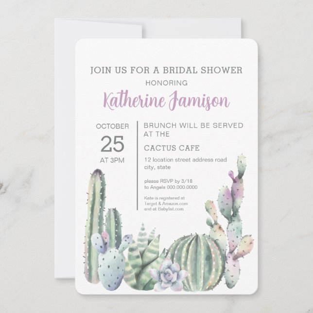 Cactus Suculent Bridal Shower Mint Invitación (Anverso)
