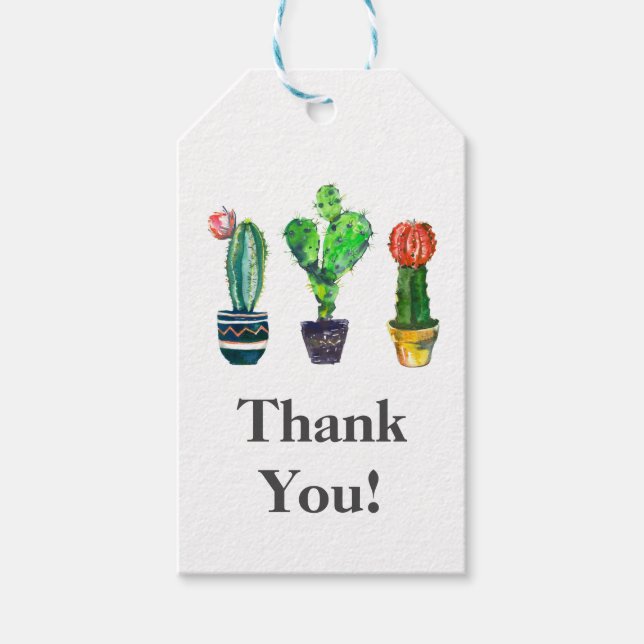 cactus, suculento, acuarela, etiqueta de regalo de (Anverso)