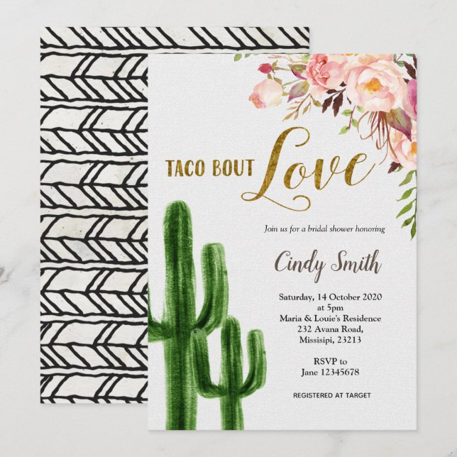 Cactus Taco acerca de Amor Invitación a la Ducha B (Anverso / Reverso)