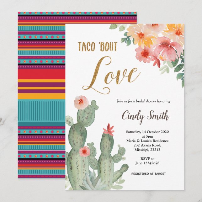 Cactus Taco acerca de Amor Invitación a la Ducha B (Anverso / Reverso)