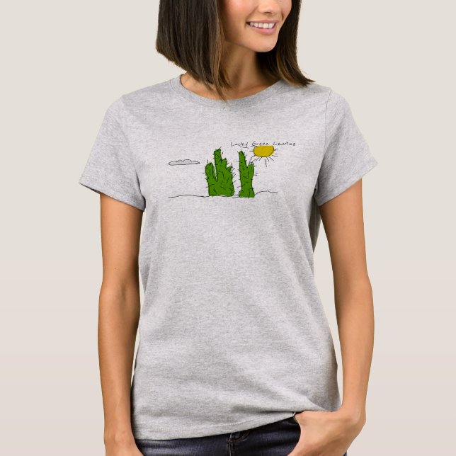 Cactus verde afortunado Doodle Funky T-Shirt Top (Anverso)