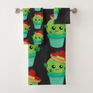 Cactus verdes felices en un patrón de Sombrero Roj