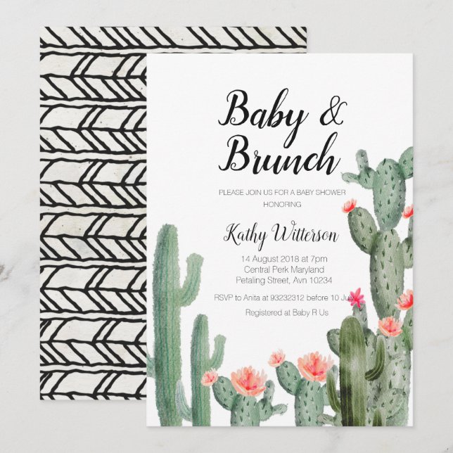 Cactus verdor bebé brunch baby ducha invitación (Anverso / Reverso)