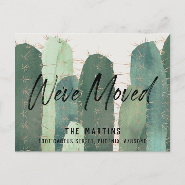 Cactus Watercolor Green Moving Invitación (Anverso)
