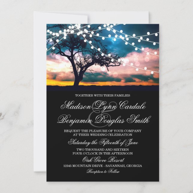 Cadena de árbol de luces en la invitación de la bo (Anverso)