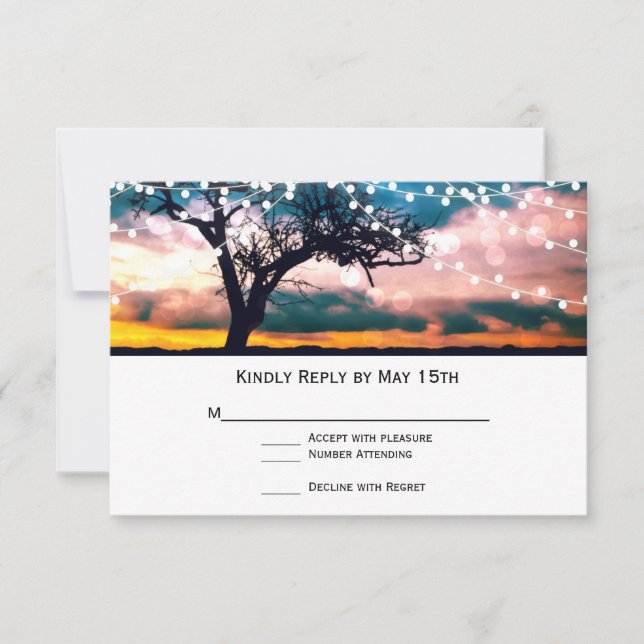 Cadena de las tarjetas RSVP de casamiento de arbol (Anverso)