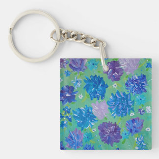 Cadena de llavero cuadrado de acrílico floral con