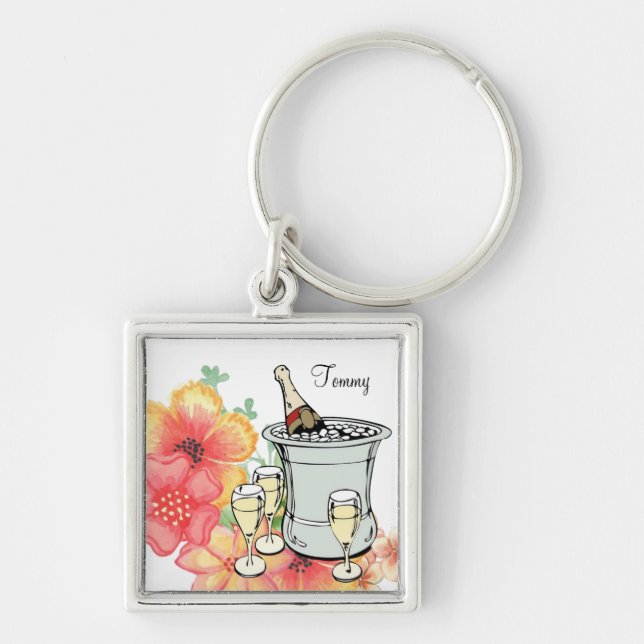 ¡Cadena de llavero de champán floral! (Frente)