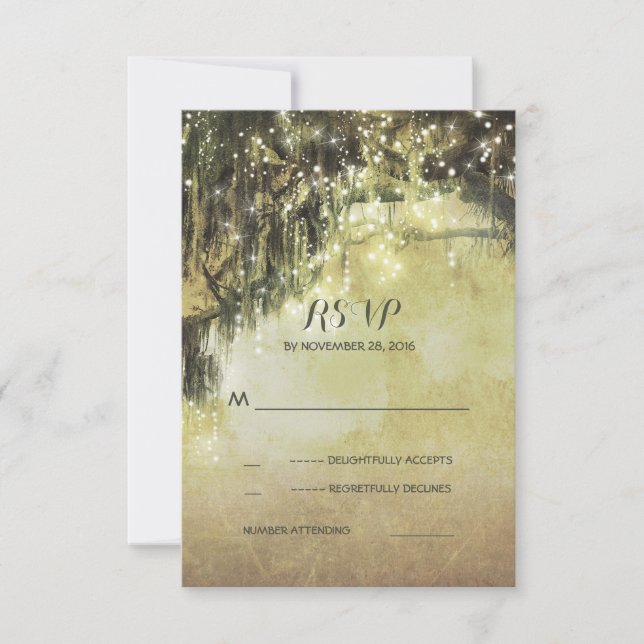 Cadena de luces árbol musgoso boda RSVP (Anverso)