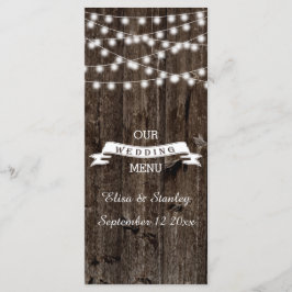 Cadena de luces en la antigua tarjeta de menú boda