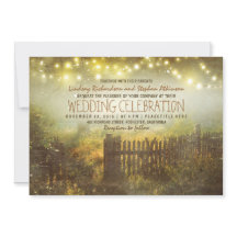 cadena de luces invitación de boda rústica de camp