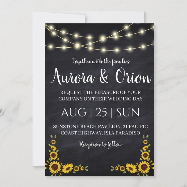 cadena de luces invitaciones de boda girasol (Anverso)