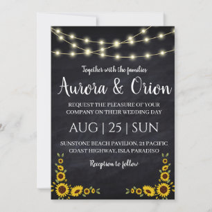 cadena de luces invitaciones de boda girasol