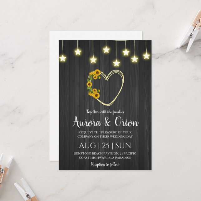 cadena de luces invitaciones de boda girasol (Anverso/Reverso In Situ)