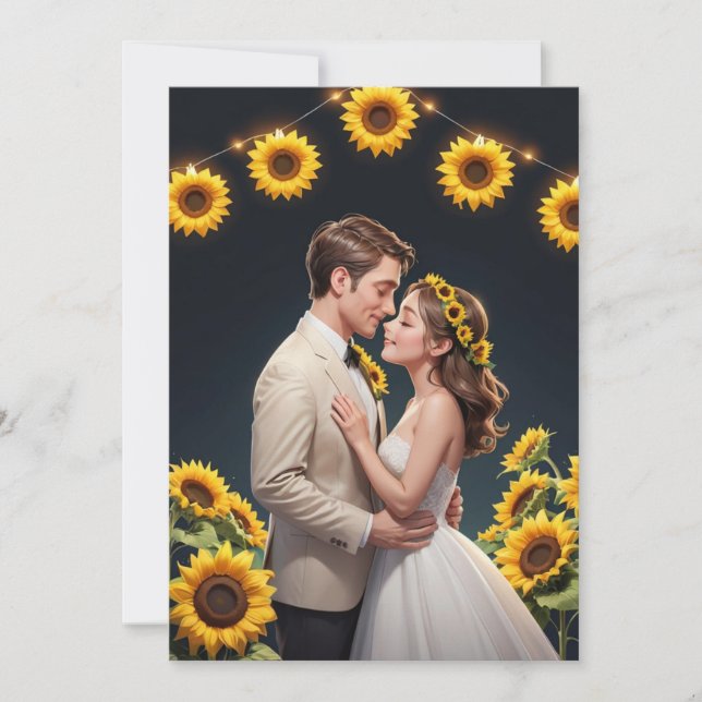 cadena de luces invitaciones de boda girasol (Anverso)