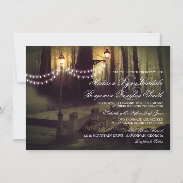 Cadena de luces Invitaciones de boda rústica (Anverso)