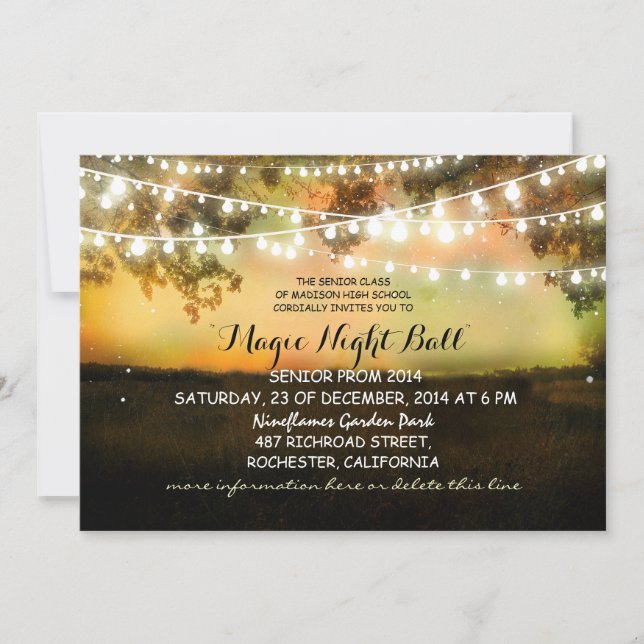 cadena de luces invitaciones de prom rústico (Anverso)