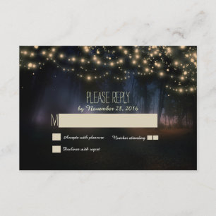 cadena de luces tarjetas RSVP de boda rústica