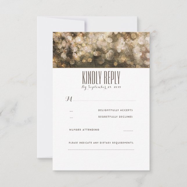 Cadena de oro ilumina las tarjetas RSVP de boda rú (Anverso)