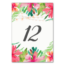 Cadena tropical ilumina tarjetas de número de tabl