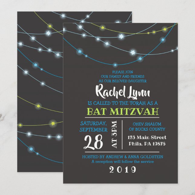 CADENAS DE ESTRELLAS Invitación Bar Mitzvah (Anverso / Reverso)