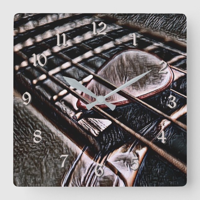 Cadenas De Guitarra En El Reloj De Muro Cuadrado D (Anverso)