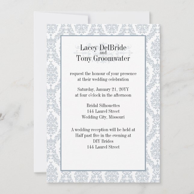 Cadet Gray Damask Tema Boda Invitación Personaliza (Anverso)