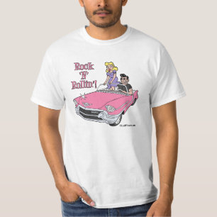 Cadillac rosado con la camiseta del engrasador y