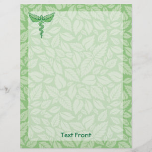 Caduceo con volante de fondo de hojas