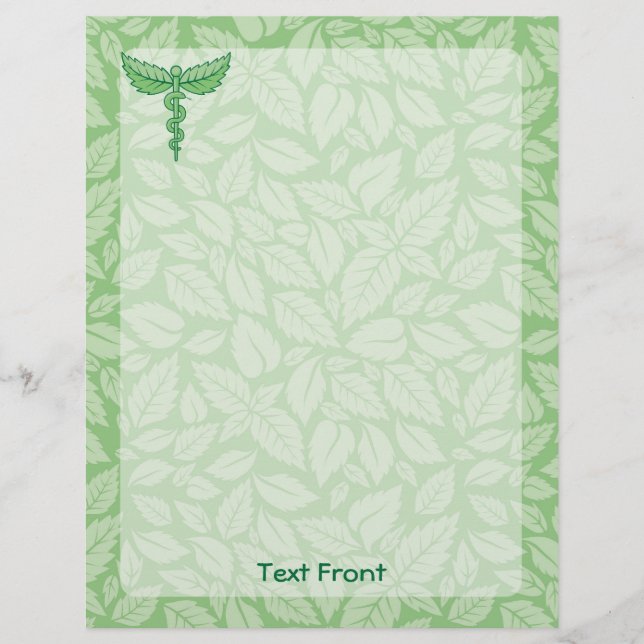 Caduceo con volante de fondo de hojas (Frente)