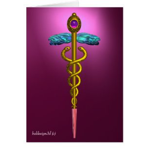 CADUCEO DE ORO, Símbolo Médico Rosa Violeta Púrpur
