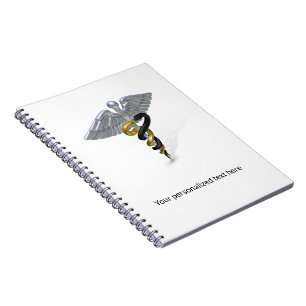 Caduceo de Plata Médica Negro y Oro - Cuaderno