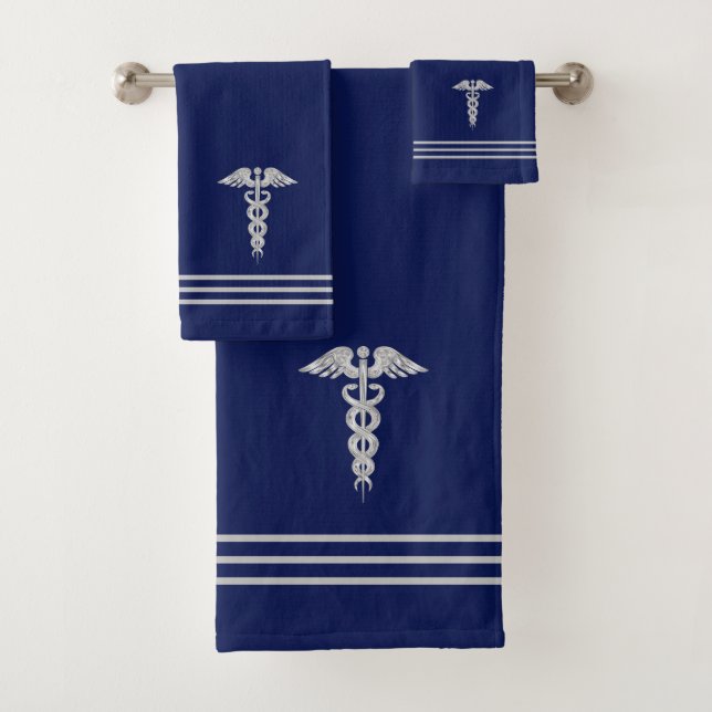 Caduceo de plata y rayas en azul marino (In situ)