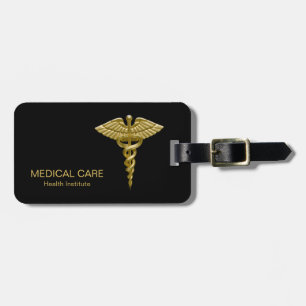 Caduceo médico con clase del oro en etiqueta negra