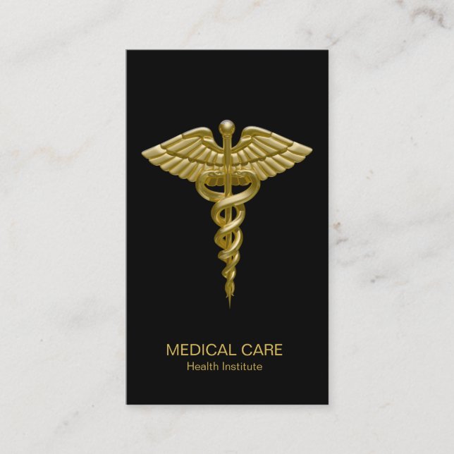 Caduceo médico en negro - tarjeta del oro de (Anverso)